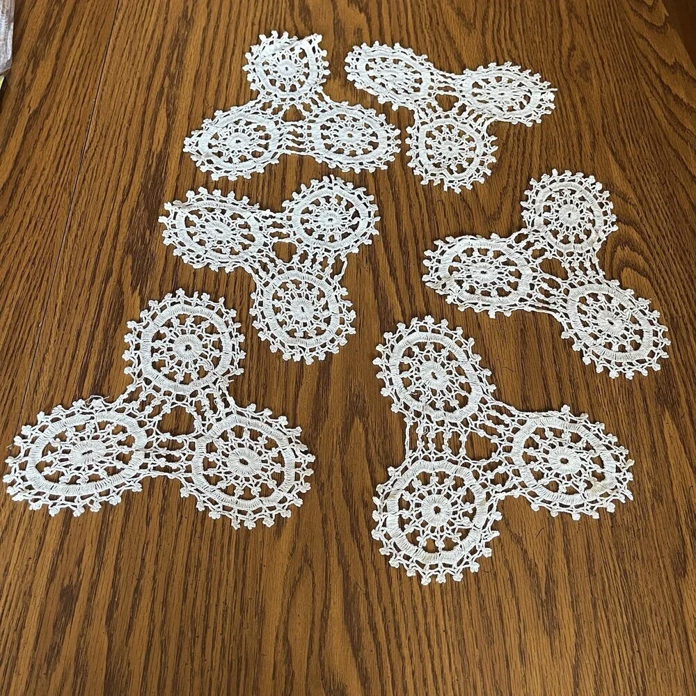 VTG Lot Of 6 Crochet Off White 4” Round Cotton Doily Cottage Granny Table Scarf